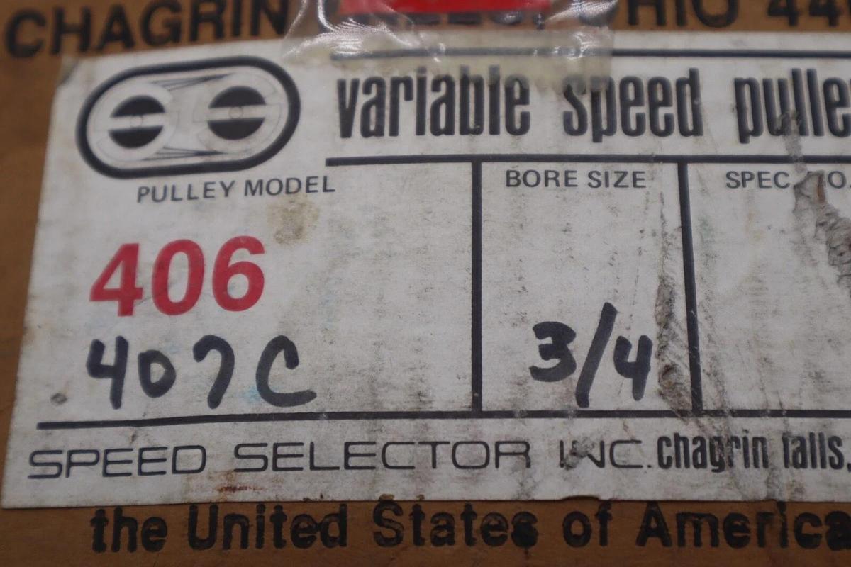 Used SPEED SELECTOR 406-407C SPEED PULLEY BORE 3/4" STOCK #4671