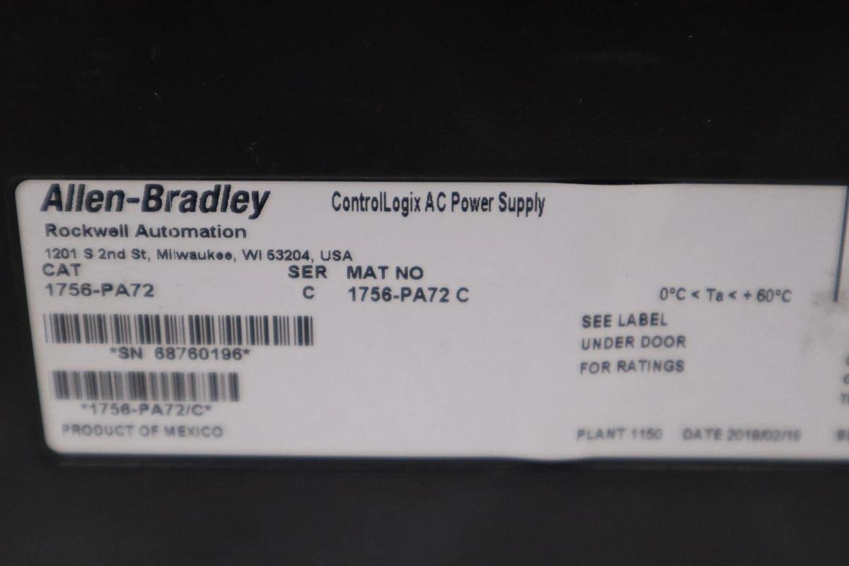 Used AB Allen Bradley 1756-PA72 /C  Power Supply W/1756-A7/C 1756PA72 STK 5125CC