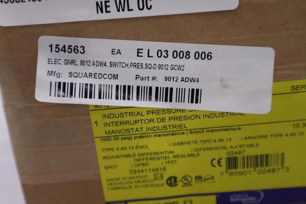 Used NEW SQUARE D 9012GCW-2 INDUSTRIAL PRESSURE SWITCH 9012 GCW2 STOCK G294