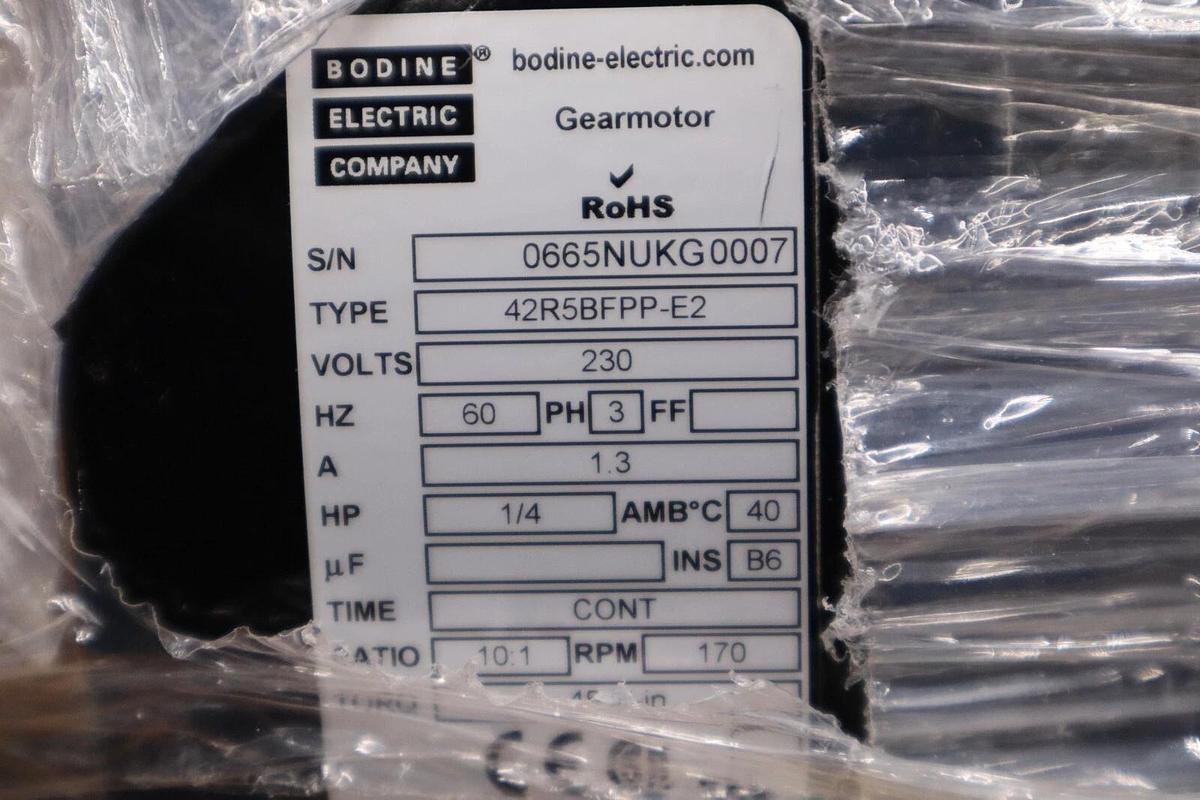 Used Bodine gear motor 42r5bfpp-e2 230V 3PH 1/4HP 10:1 170 RPM NEW UNIT STOCK H431