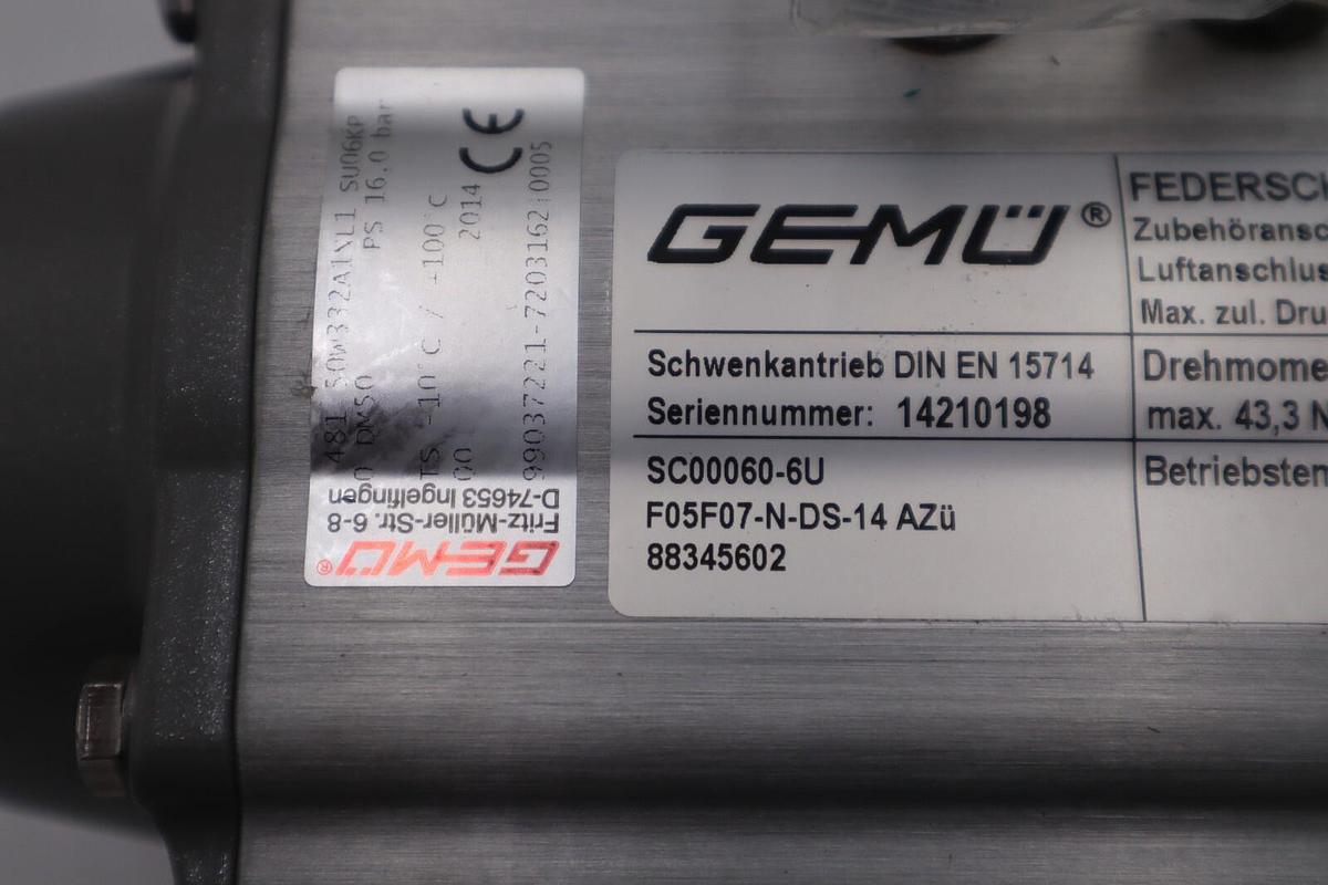 Used NEW OPEN BOX GEMU SC00060-6U-F05F07N-DS-14-AZU STOCK G287A