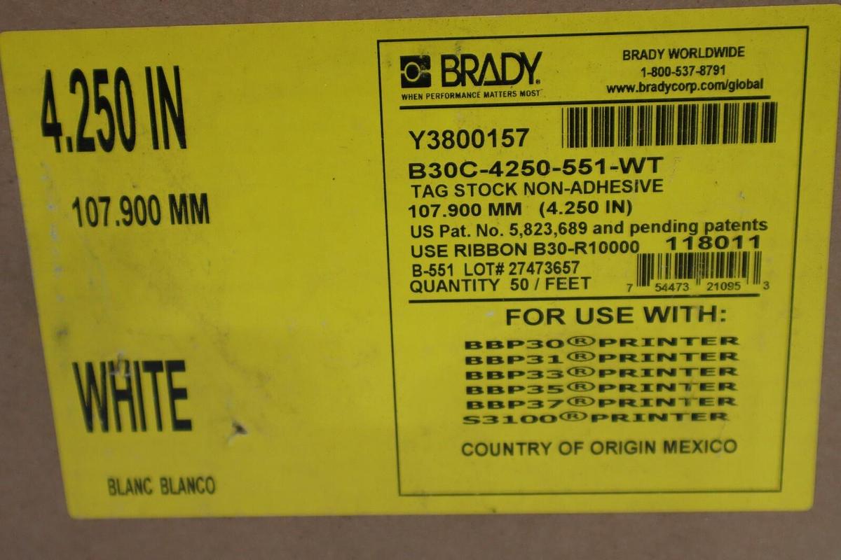 NEW Brady B30C-4250-551-WT White 4-1/4" x 50' for BBP30 / BBP31 / BBP33 STK H391