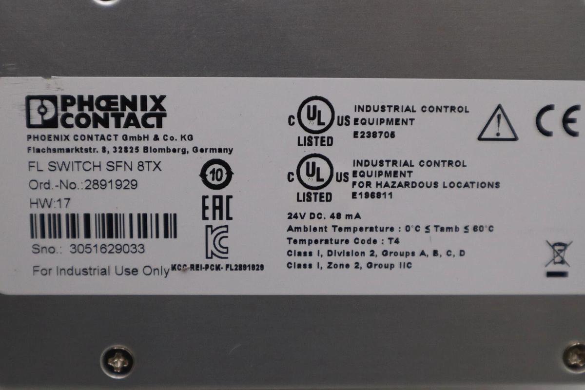Used PHOENIX CONTACT FL SWITCH SFN 8TX ETHERNET SWITCH 2891929 STK K-402-D