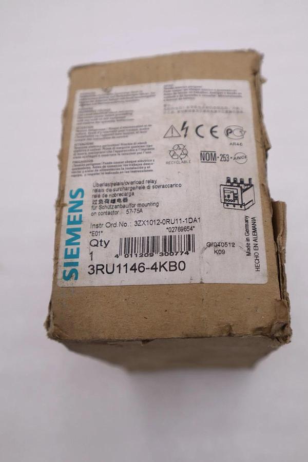 Used SIEMENS 3RU1146-4KB0 OVERLOAD RELAY 57-75 AMP 1 NO/1 NC SCREW TERMINAL H1048