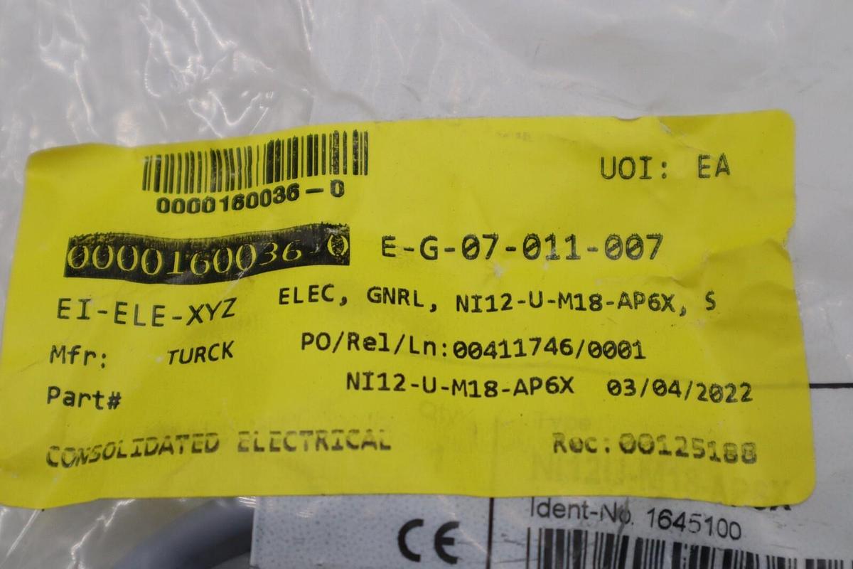 **NEW** TURCK INDUCTIVE SENSOR Ni12-U-M18-AP6X (1645100) STOCK G981A