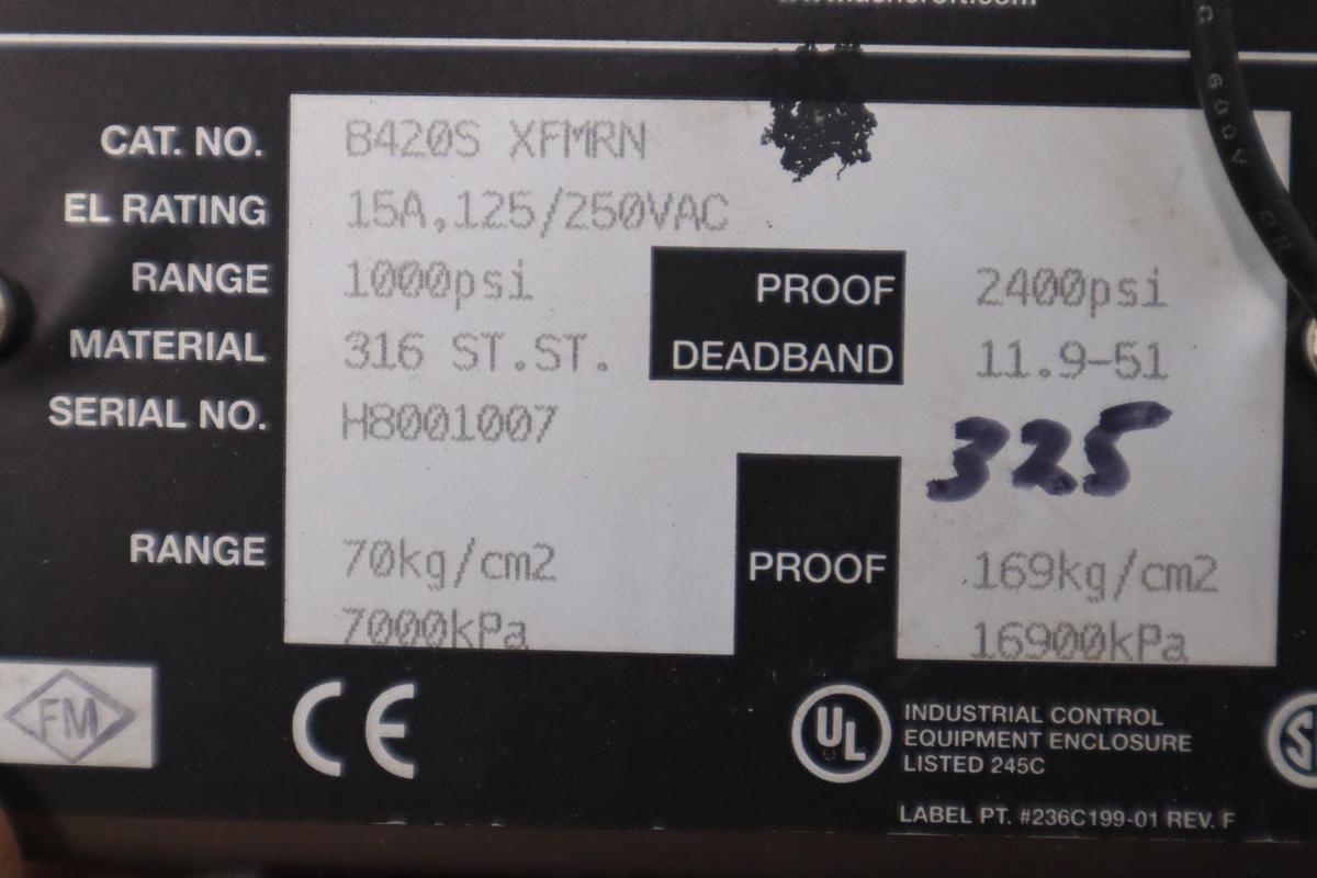 Used ASHCROFT B420S XFMRN PRESSURE SWITCH 1000 PSI STOCK GF110A