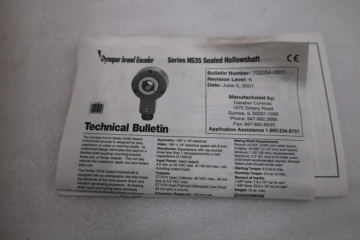 Used HS350120G300B Dynapar Encoders HOLLOW SHAFT ENCODER NEW IN BOX STOCK GF603