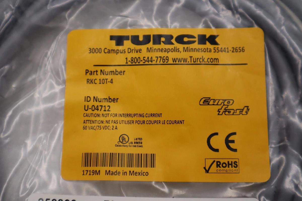 Used NEW TURCK RKC 10T-4 U-04712 CORDSET SINGLE ENDED STOCK G662