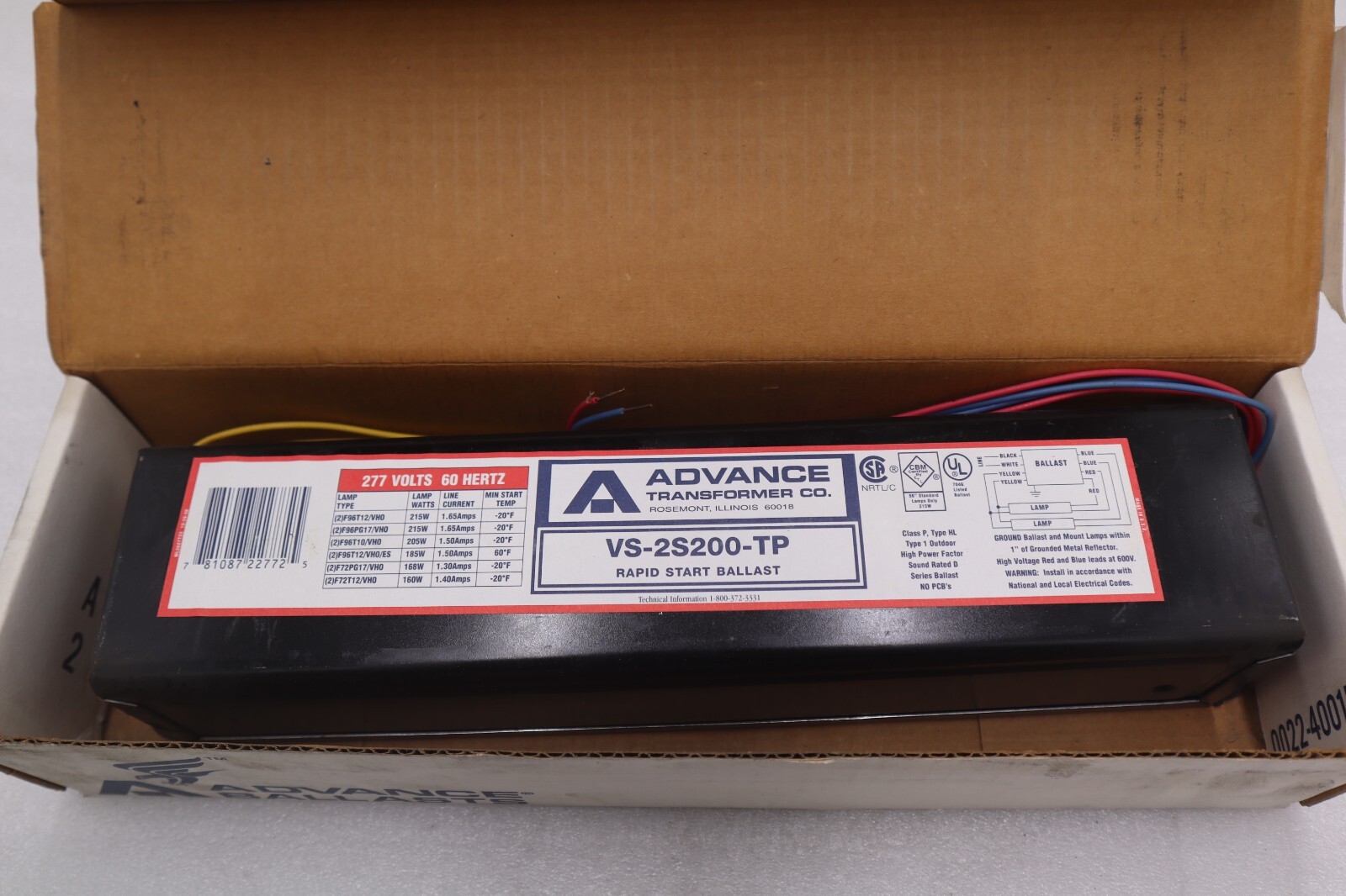 Used NEW OPEN BOX Fluorescent Light Ballast ADVANCE VS-2S200-TP STOCK 4532
