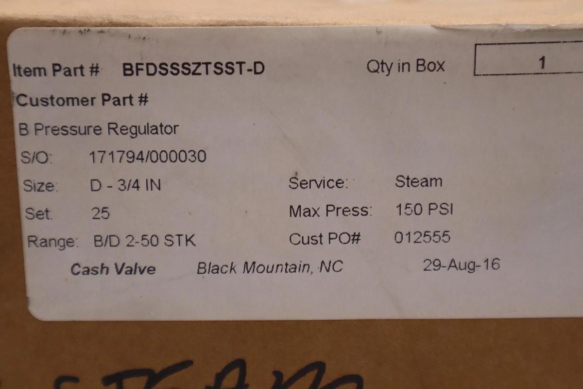 CASH VALVE BFDSSSZTSST-D SIZE 3/4'' NEW TYPE B 150 PSI STOCK 4278