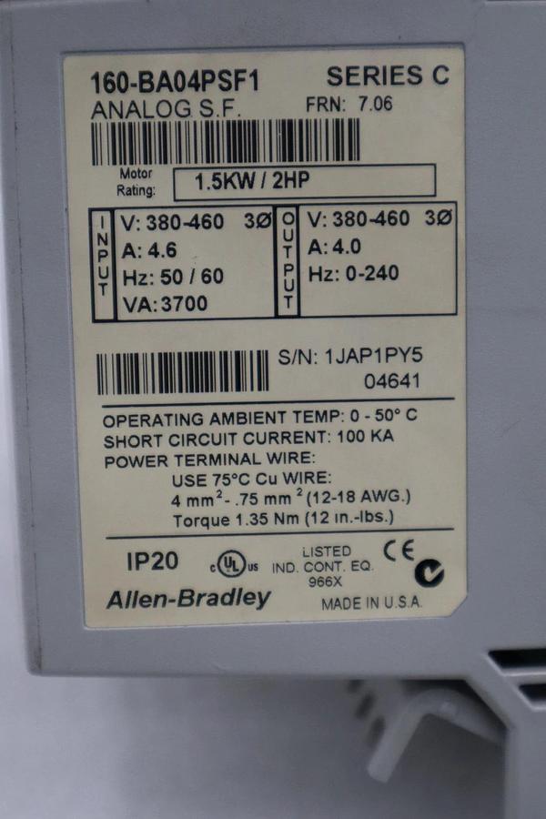 Used Allen Bradley 160-BA04PSF1 /C Speed Controller 1.5KW/ 2HP STOCK H1257