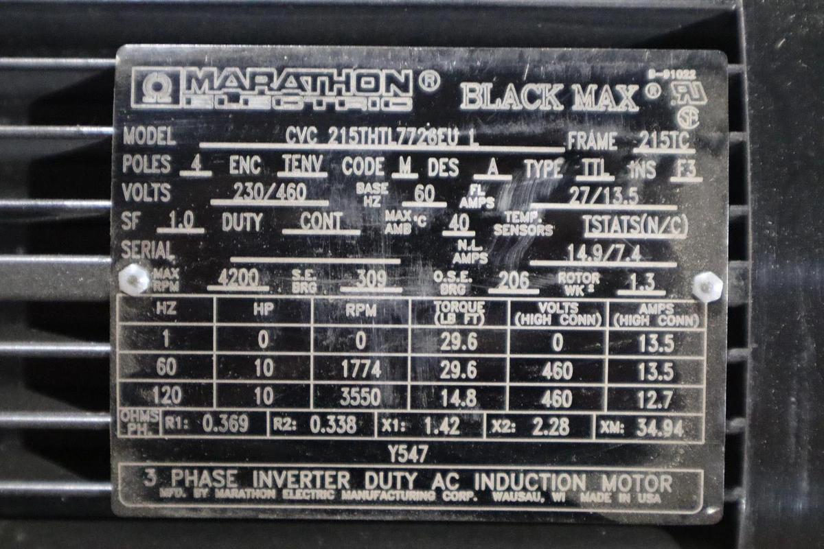 Used Marathon Motor CVC 215THTL7726EU L Inverter Duty AC Induction Motor 10 HP #HP151