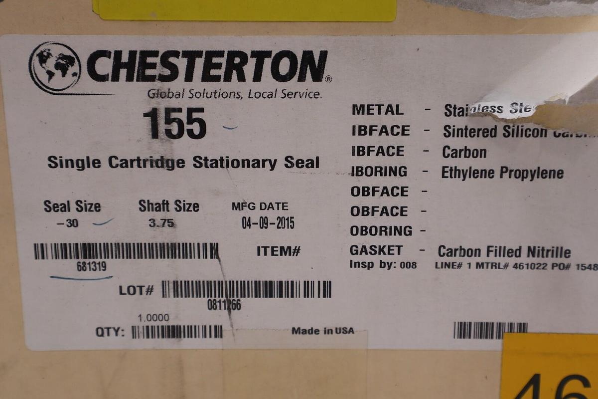 CHESTERTON 155 SINGLE CARTRIDGE STATIONARY SEAL -30 SHAFT SIZE 3.75 STOCK #3462