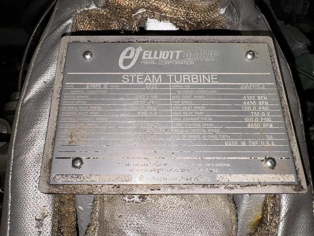 Used ELLIOT GROUP TYPE DYRPE III STEAM TURBINE MANUFACTURED 2022