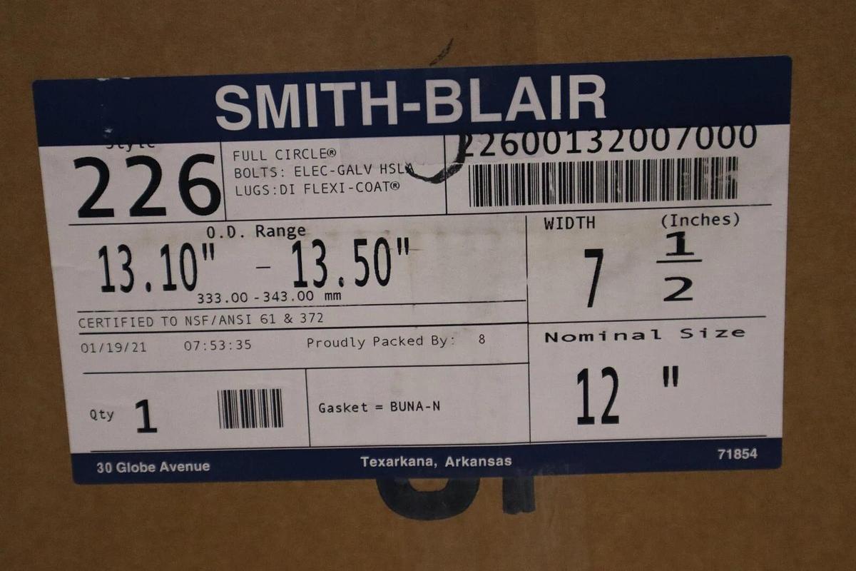 Used SMITH BLAIR 22600132007000 REPAIR CLAMP FULL CIRCLE NITRILE GASKET STOCK #1754
