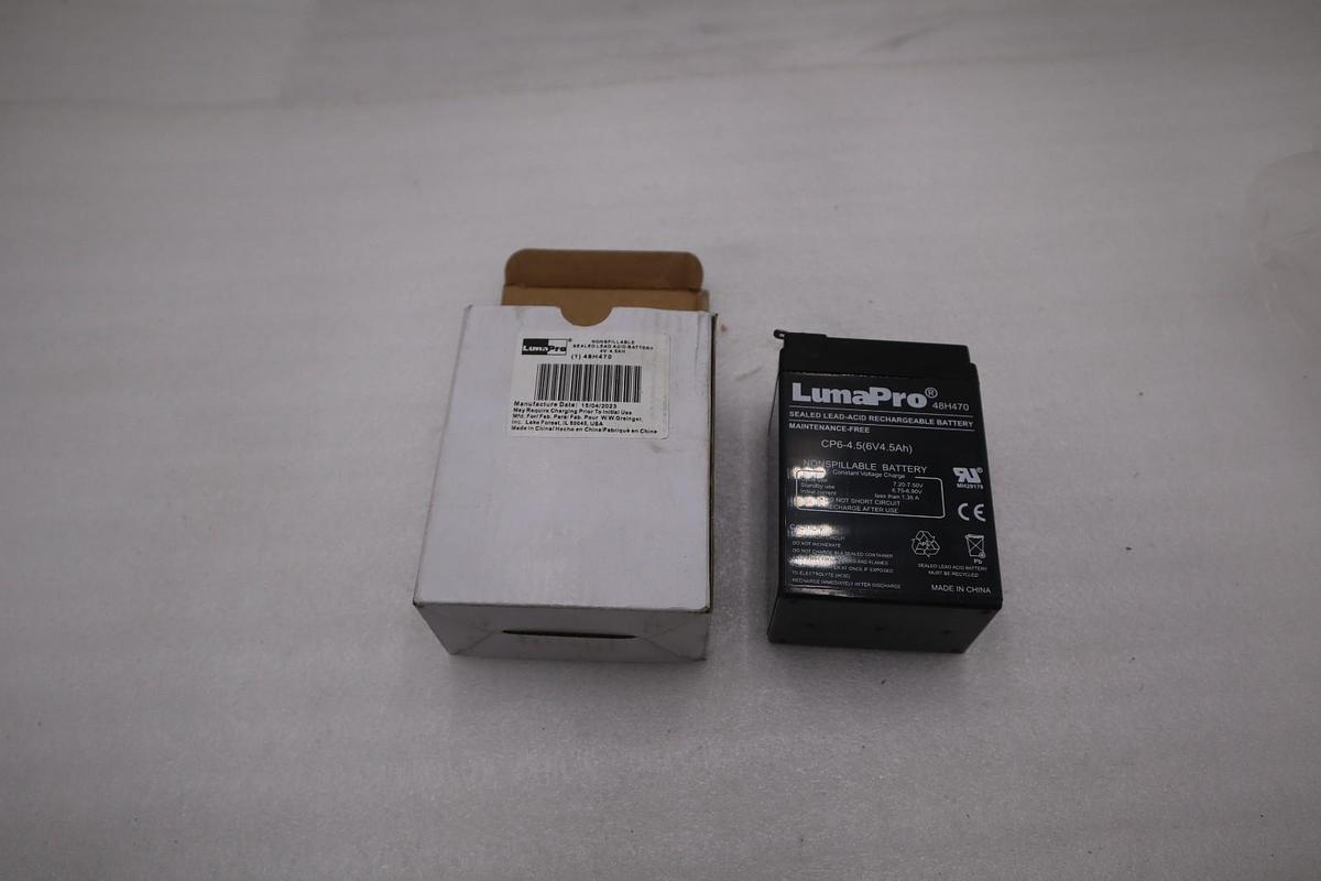 Used NEW OPEN BOX LUMAPRO 48H470 SEALED LEAD ACID RECHARGEABLE BATTERY K-4031CC