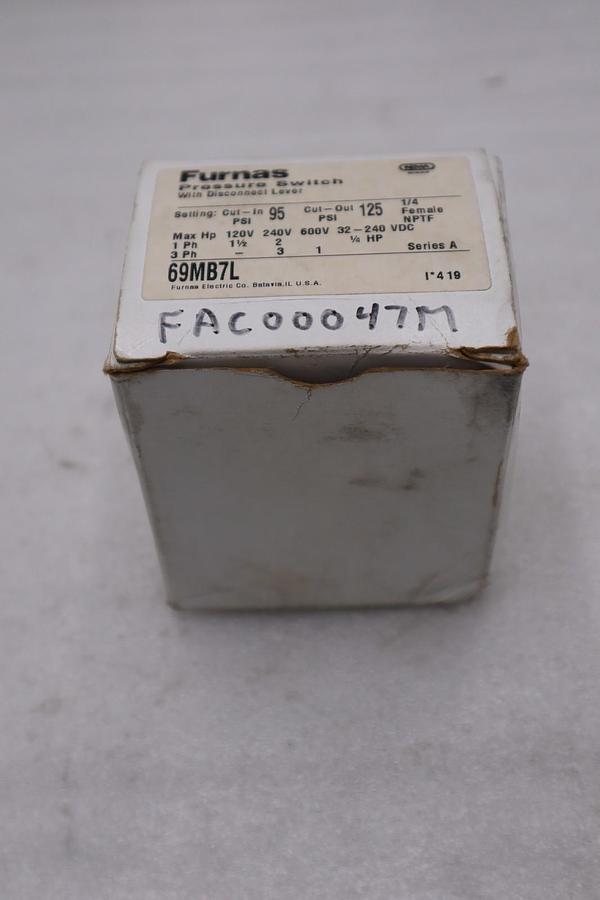 Used Furnas 69MB7L Pressure Switch with Disconnect Lever STOCK 6084