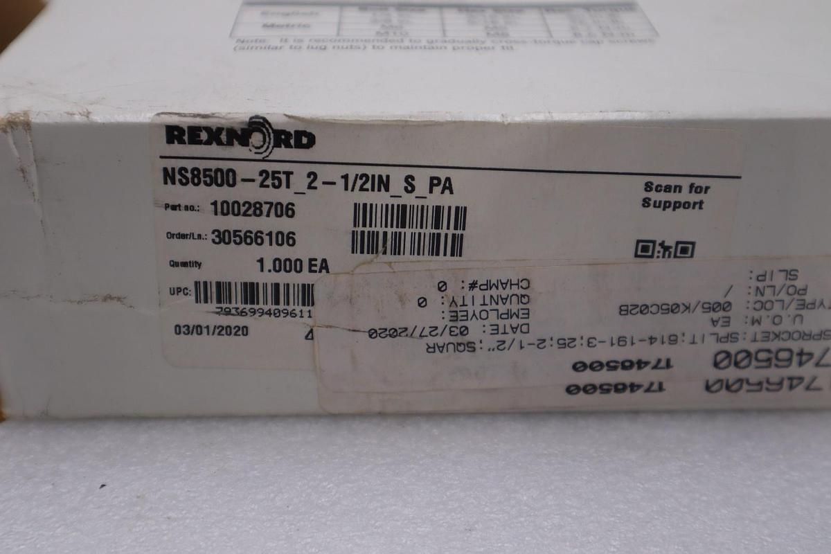 NEW REXNORD NS8500-25T-2-1/2 S PA SPROCKET NS850025T212SPA STK H1877