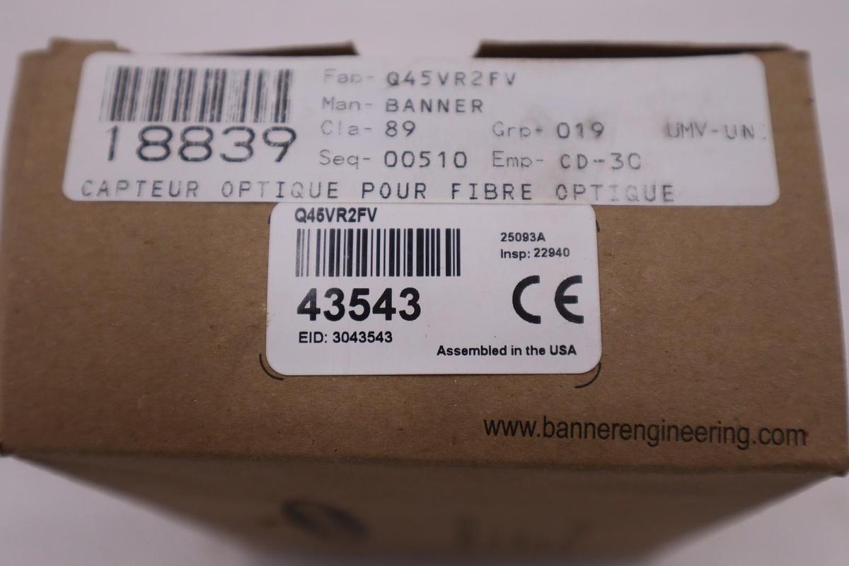 BANNER ENGINEERING Q45VR2FV VISIBLE RED GLASS FIBER OPTIC - STOCK GF1024