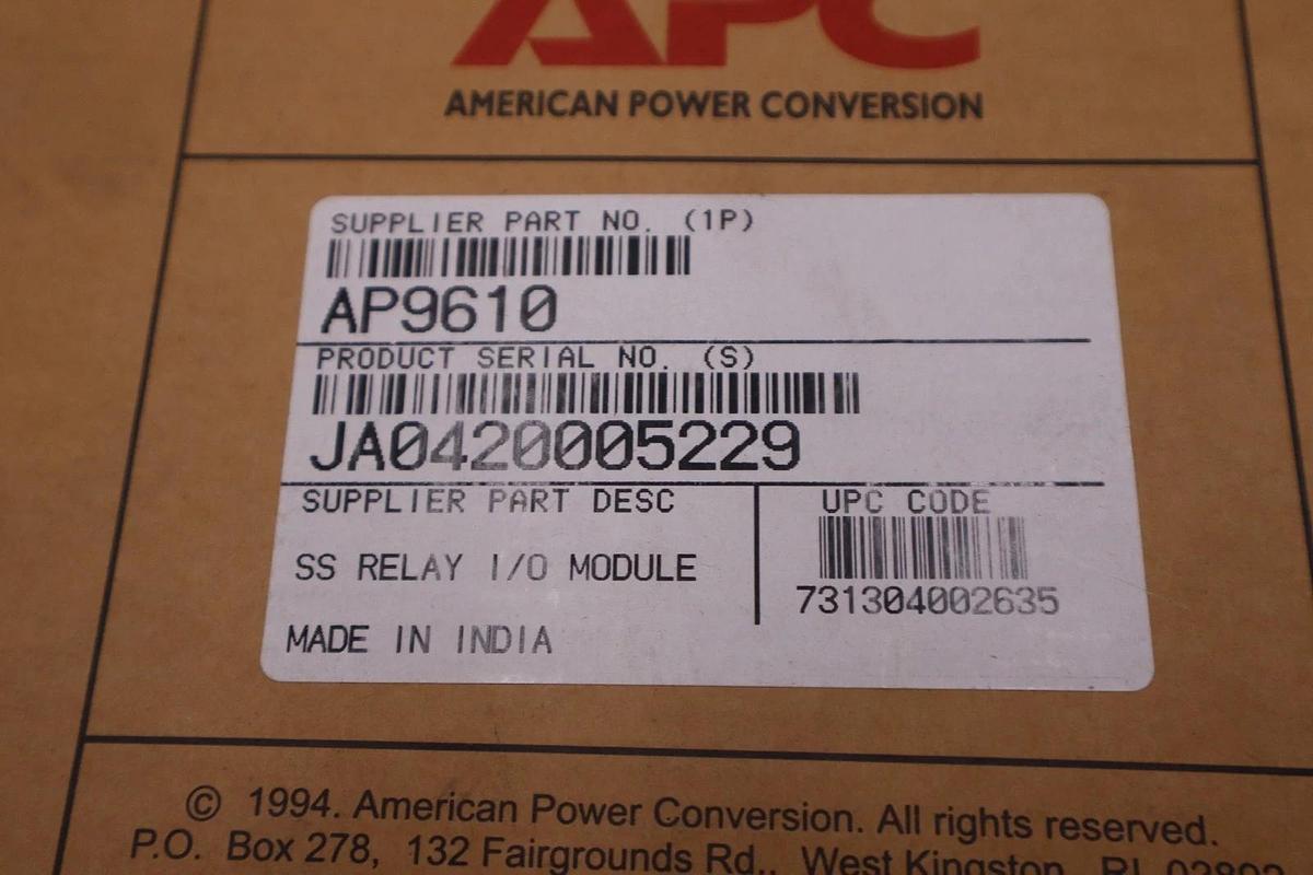 NEW OPEN BOX APC AP9610 I/O RELAY MODULE STOCK 2182A