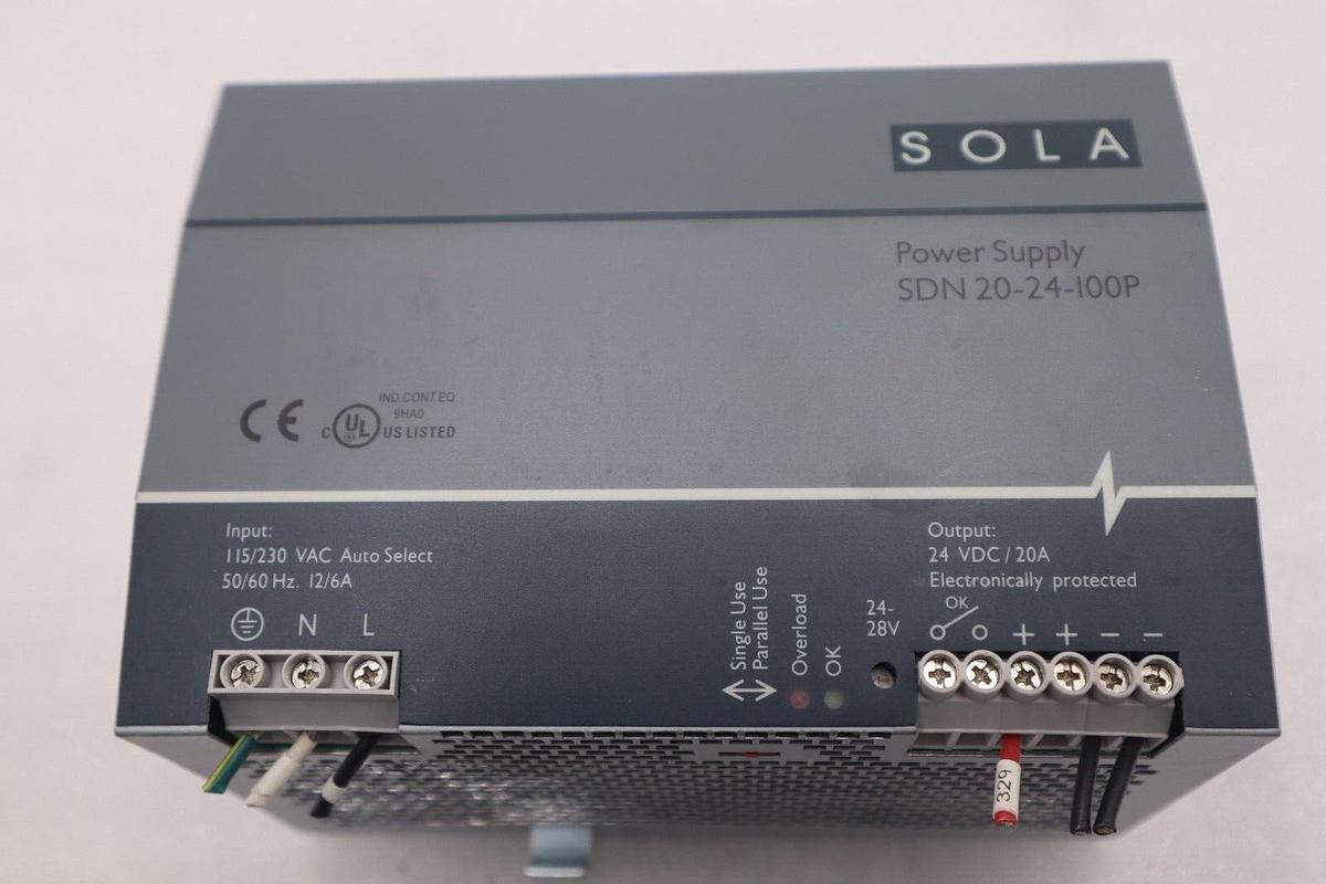 Used SOLA/HEVI-DUTY SDN 20-24-480C DIN Rail Power Supply 24VDC STOCK B-1377