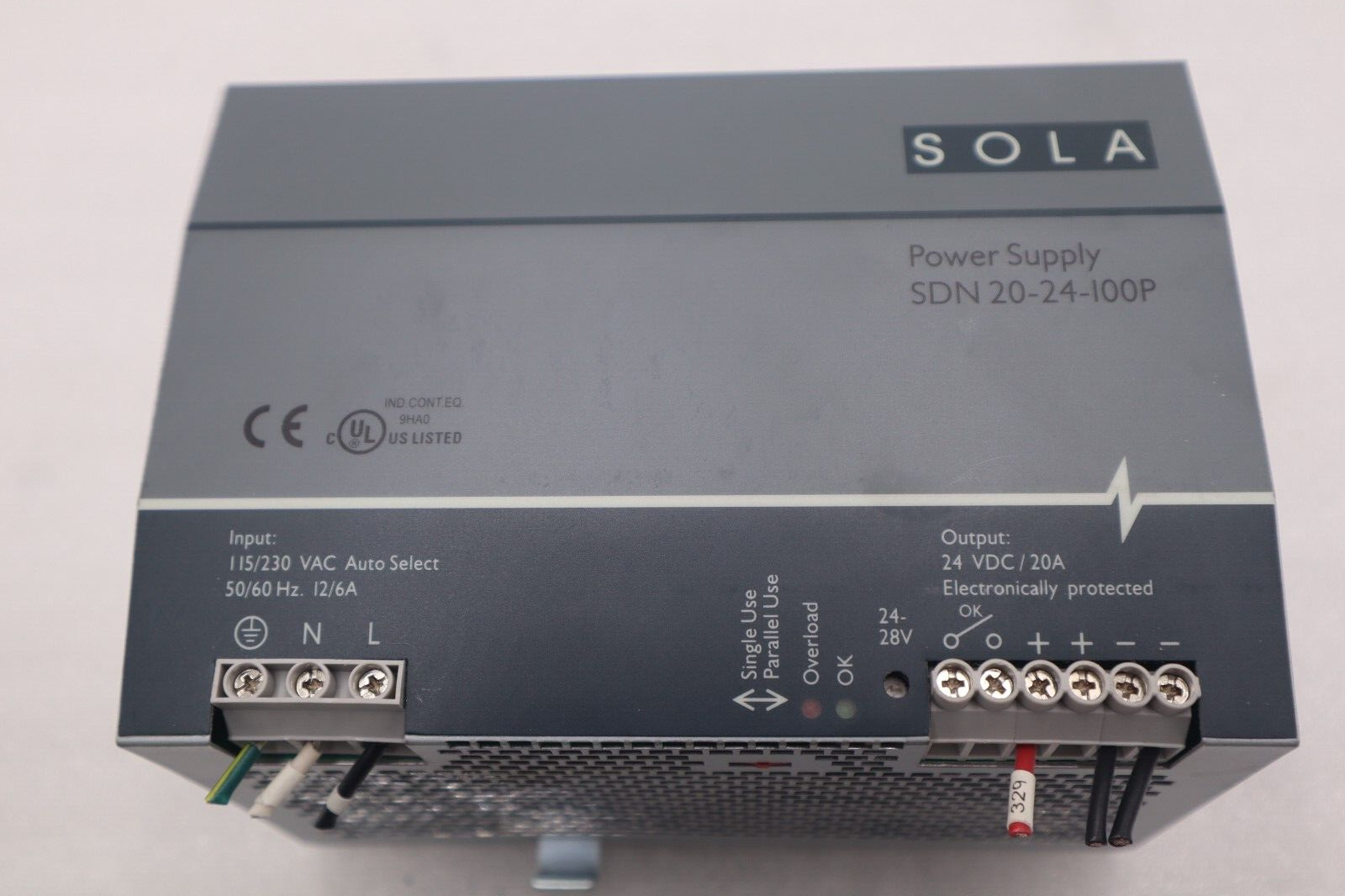 Used SOLA/HEVI-DUTY SDN 20-24-480C DIN Rail Power Supply 24VDC STOCK B-1377