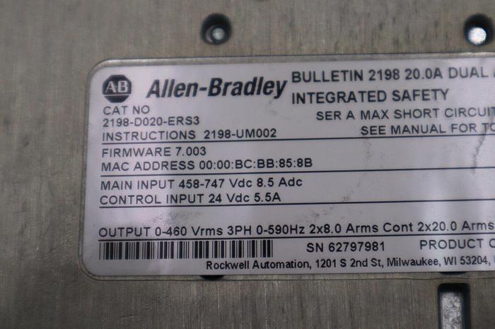 Used ALLEN BRADLEY 2198-D020-ERS3 / 2198D020ERS3 USED KINETIX 5700 STOCK 5701