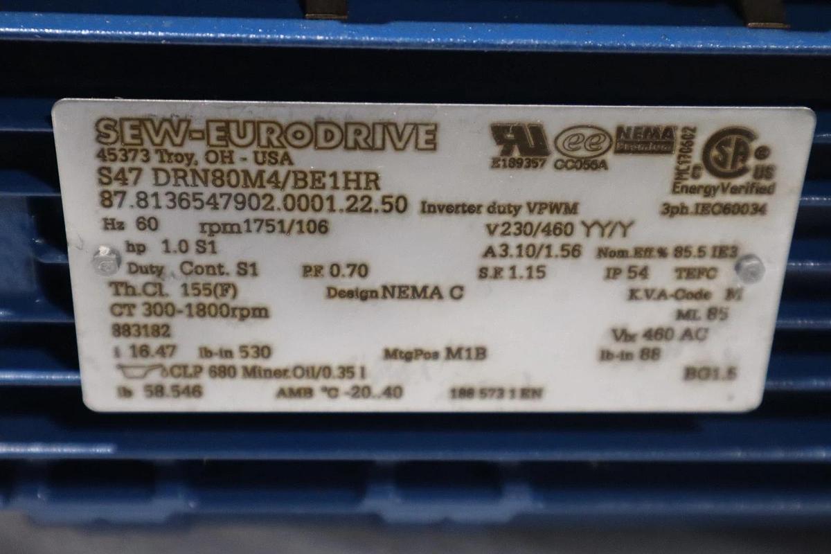 Used NEW Sew Eurodrive S47 DRN80M4/BE1HR Helical Worm Gearmotor STOCK HP146