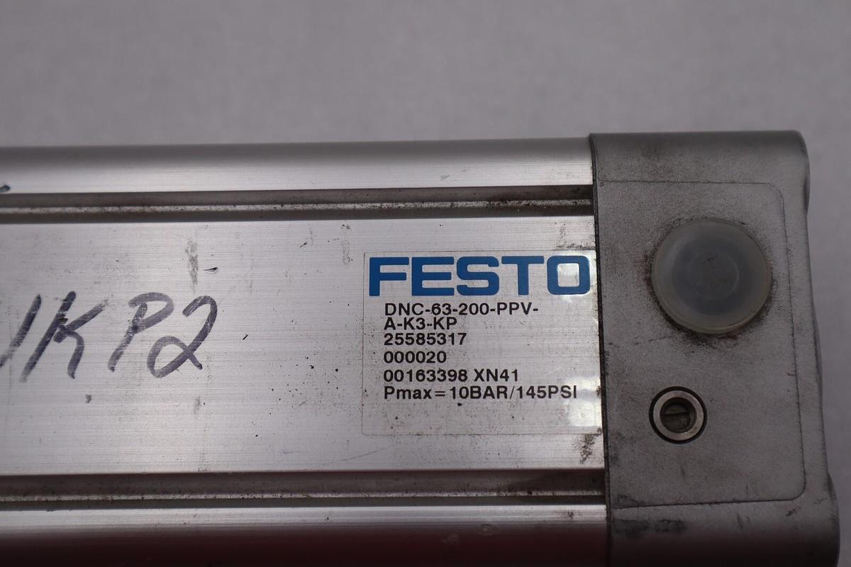 Used Festo Standard Based Cylinder DNC-63-200-PPV A-K3-KP 10BAR/145PSI #2781