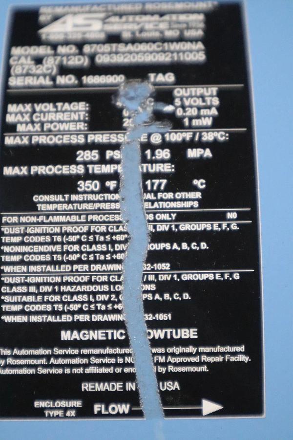 Used ROSEMOUNT 8705TSA060C1W0NA 40VDC 285PSI - STOCK CC-32