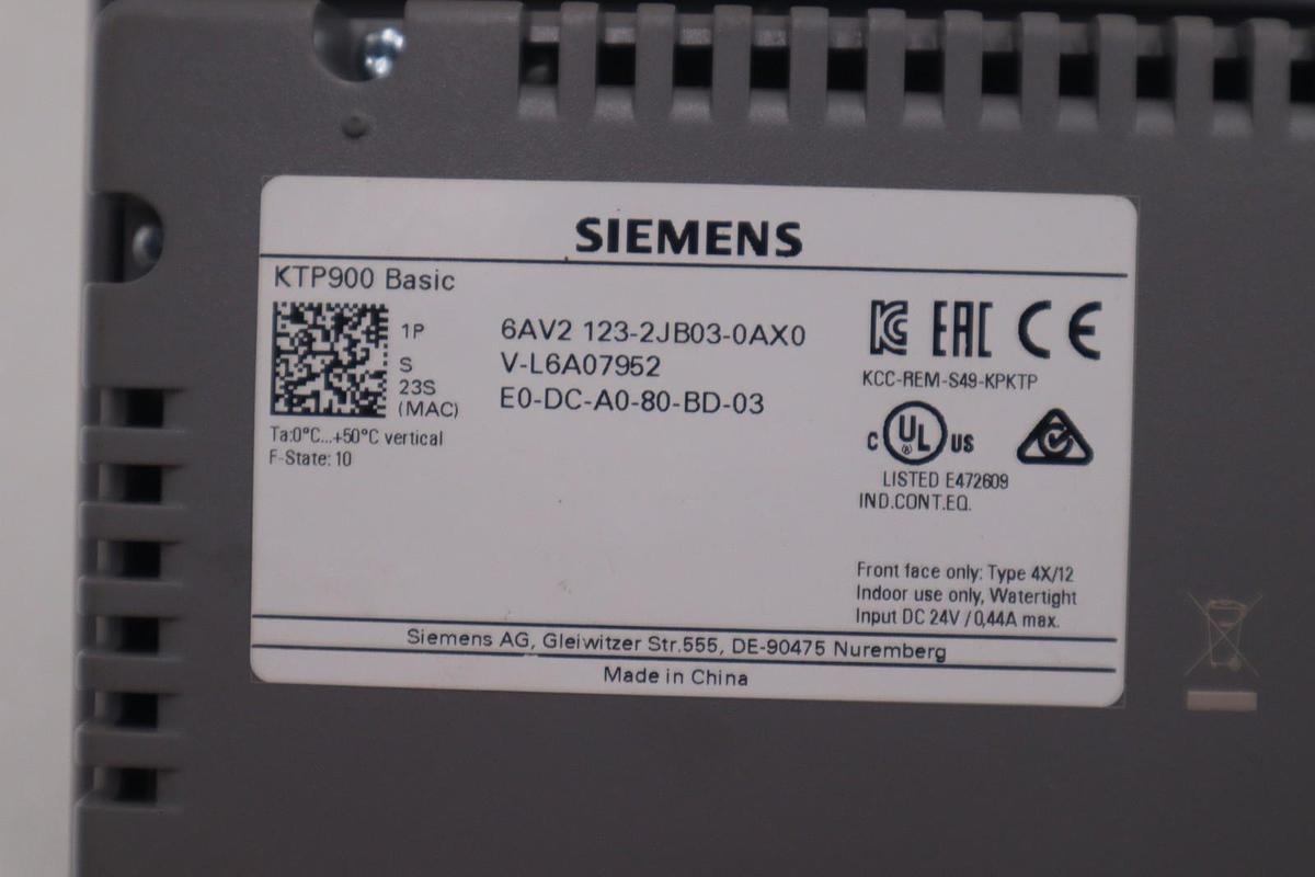 Used SIEMENS 6AV2 123-2JB03-0AX0 / 6AV21232JB030AX0 HMI Touch Screen Panel KTP900