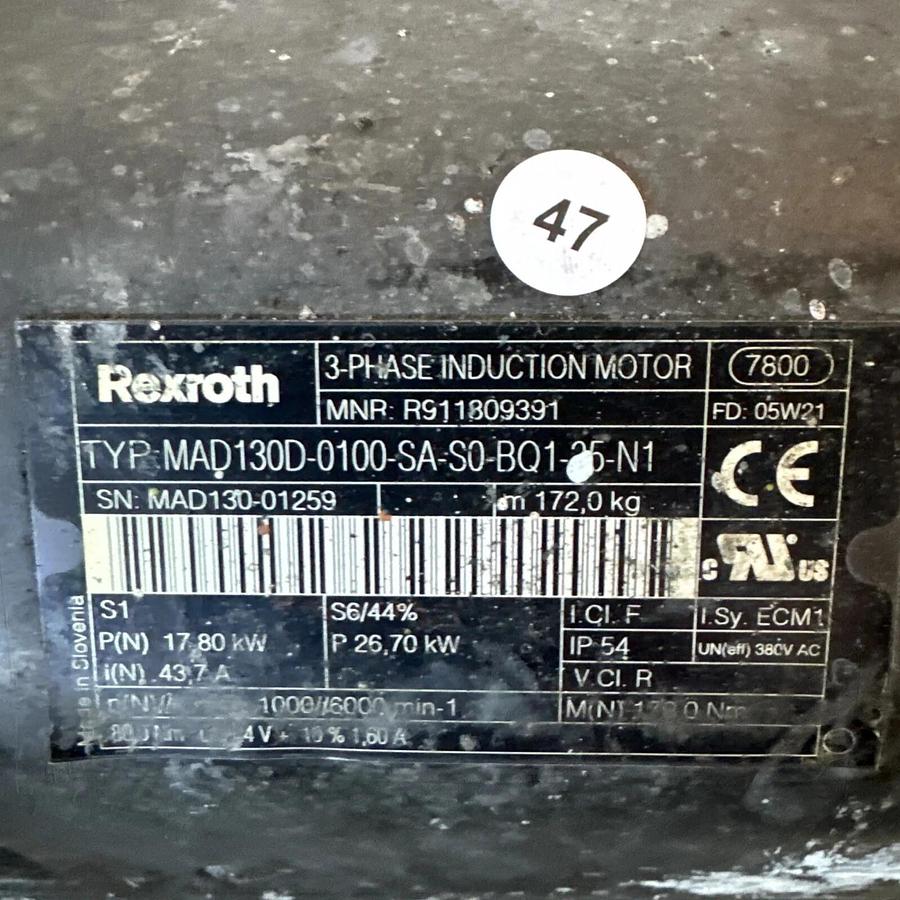 Used Rexroth R911309391 Servo Induction Motor MAD130D-0100-SA-S0-BQ1-35-N1 #HP107