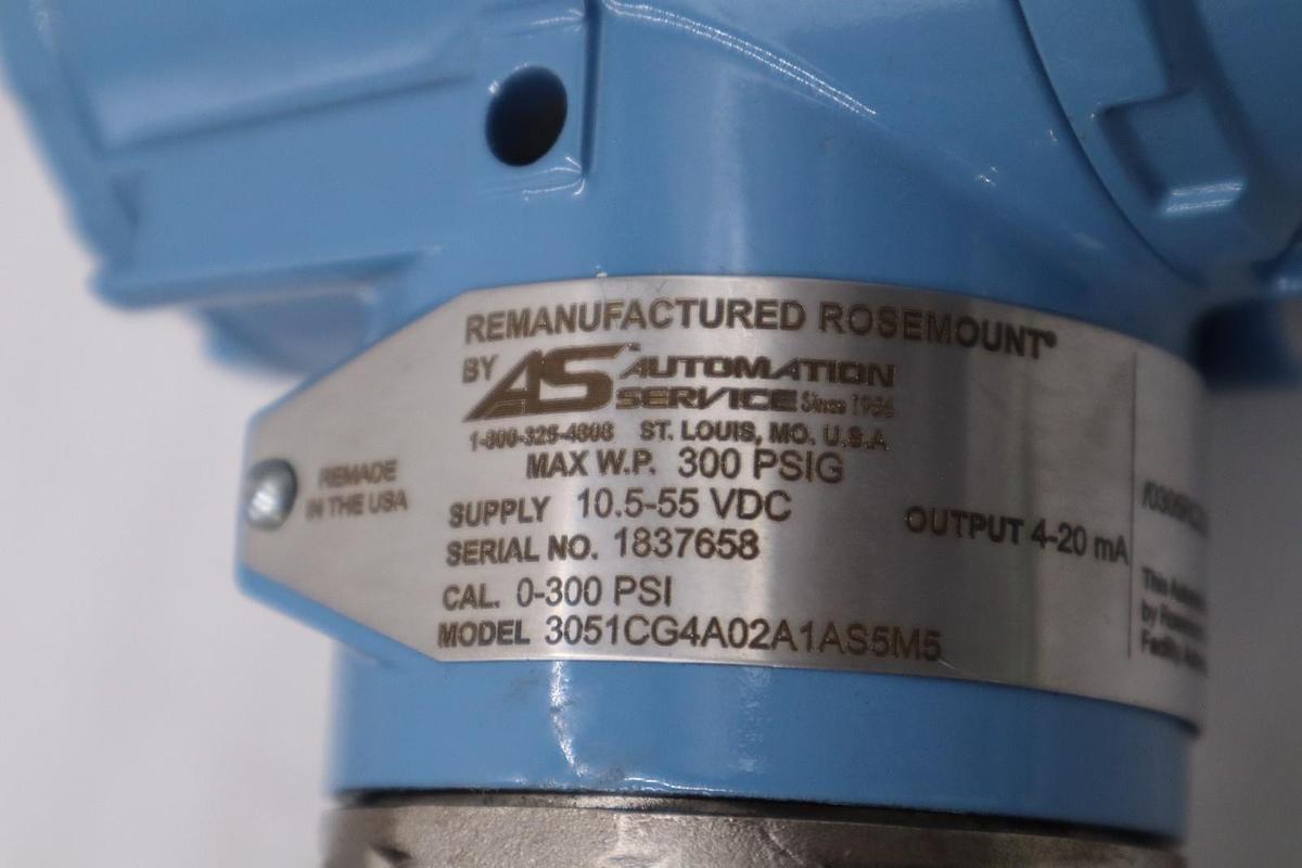 Used ROSEMOUNT PRESSURE TRANSMITTER 3051CG4A02A1AS5M5 300PSI 0-300 - STOCK 3119CC