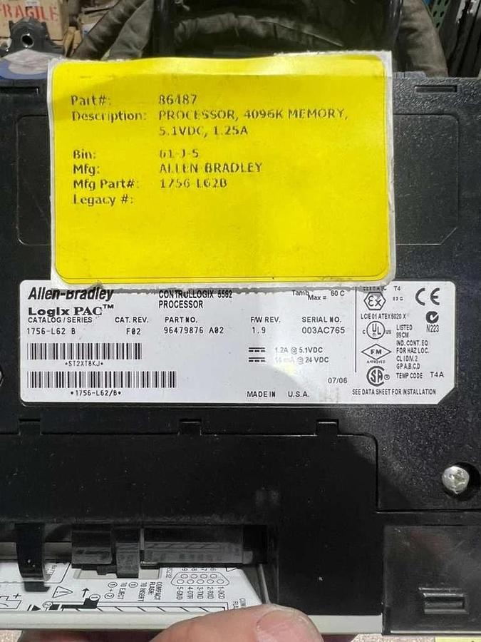 NEW OPEN BOX  AB  Allen Bradley 1756-L62 /B ControlLogix Controller STK L813CC