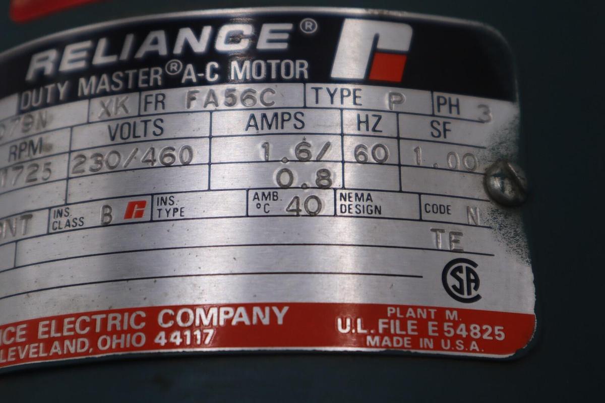 Used RELIANCE ELECTRIC F51A0304M-XK UNIBRAKE / P56H5079N DUTY AC MOTOR MASTER #M-44