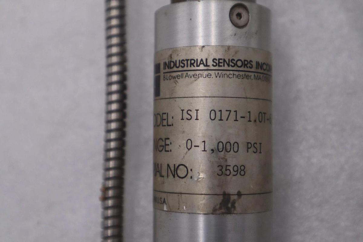 Used INDUSTRIAL SENSORS 3598 ISI 0171-1 PRESURE TRANSDUCER 1000 PSI STOCK #K-3686