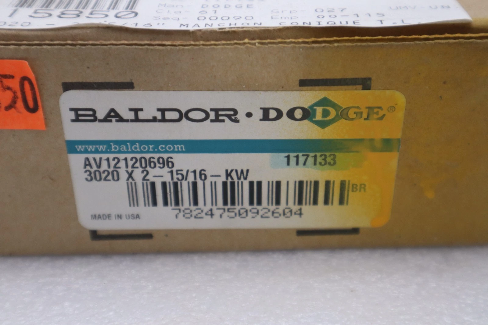 Used NEW Dodge 117133 3020 X 2-15/16 KW Taper-Lock Bushing - STOCK GF410A