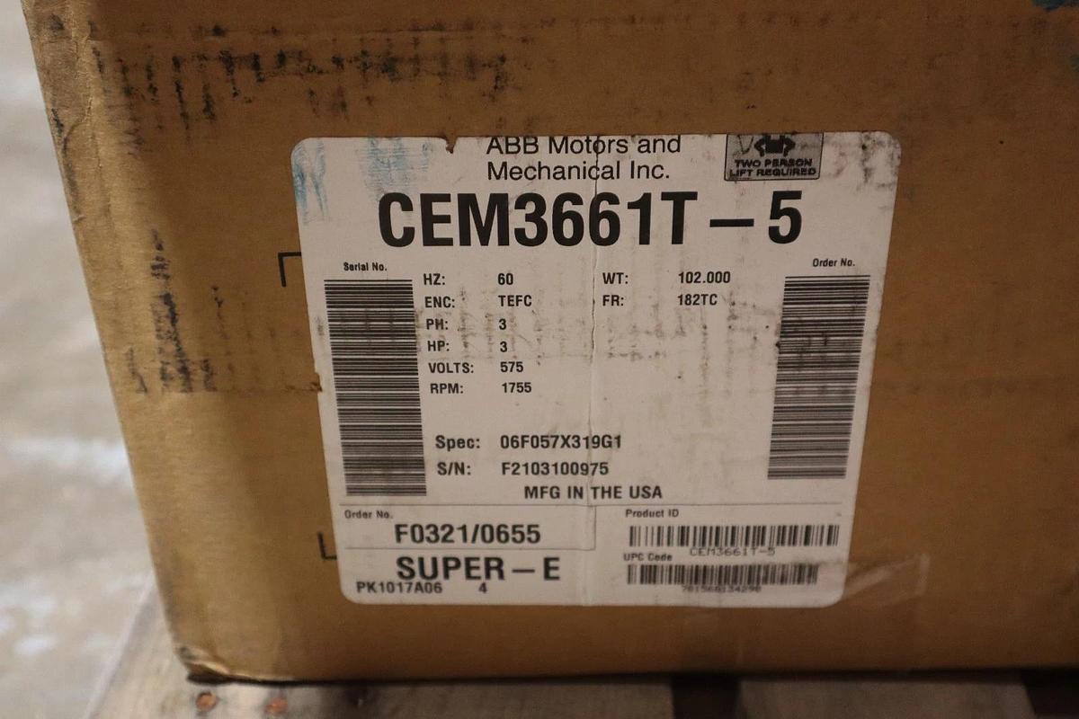 Used ABB CEM3661T-5 MOTOR THREE PHASE TOTALLY ENCLOSED C-FACE FOOT MOUNTED #SGF60
