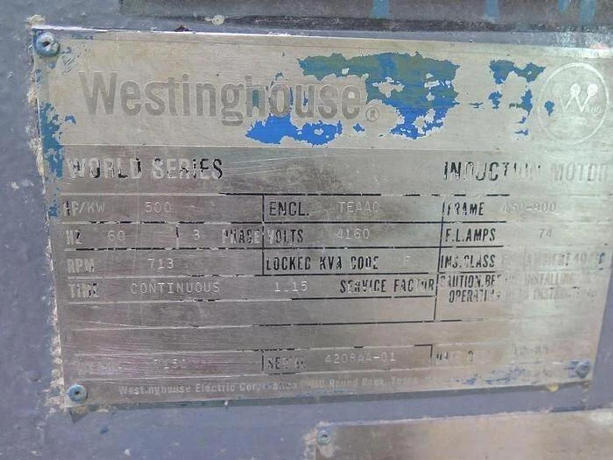Used WESTINGHOUSE 500 HP REFINER MOTOR 4160V 713 RPM