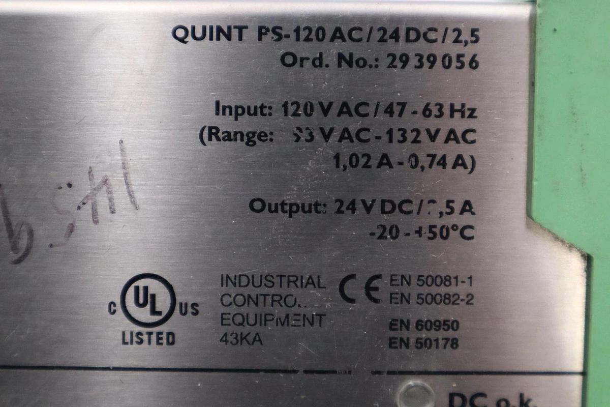 Used PHOENIX CONTACT QUINT-PS-120AC/24DC/2.5 POWER SUPPLY STOCK H557A