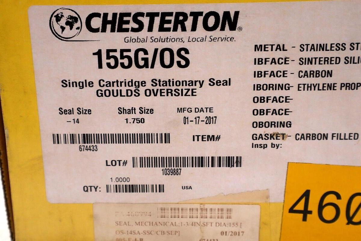 CHESTERTON 155G/OS SINGLE CARTRIDGE STATIONARY SEAL GOULDS OVERSIZE STOCK #3492