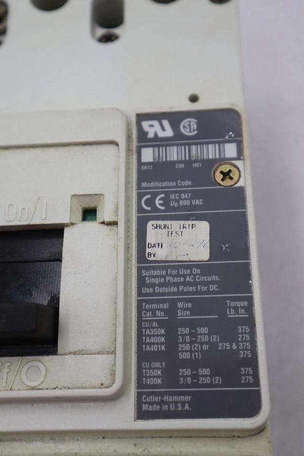 Used CUTLER-HAMMER HM2P400X5WS10 MOTOR CIRCUIT PROTECTOR SERIES C STOCK #3214