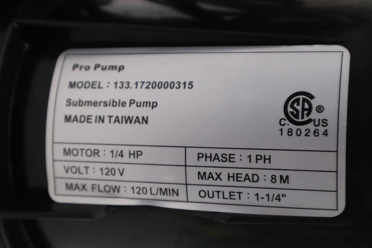 Used PRO PUMP Submersible Pump 1/4 HP 120 Volt 133.1720000315 STOCK H920