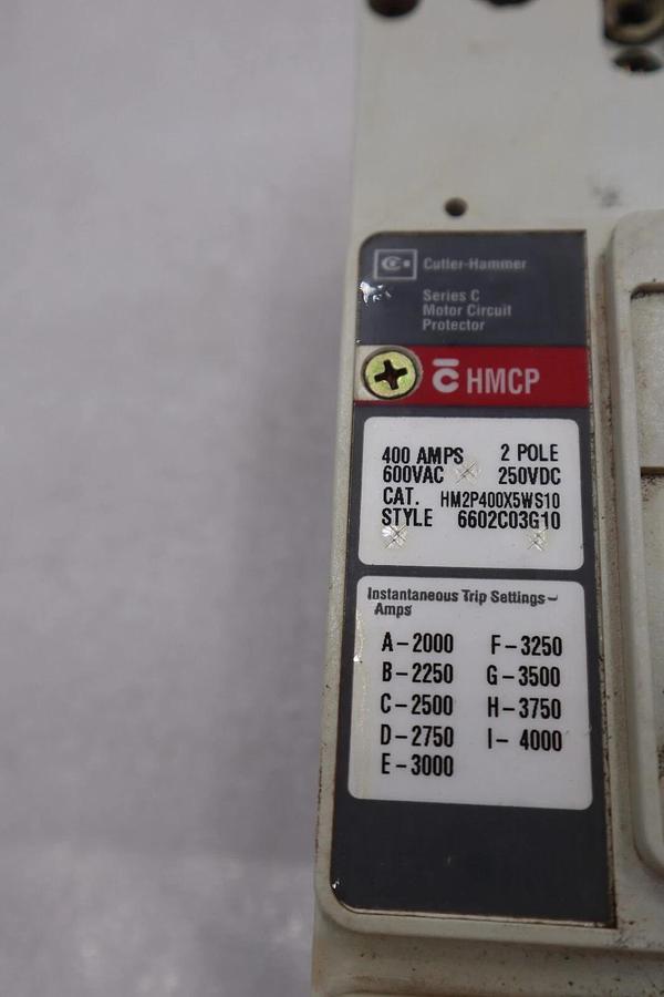 Used CUTLER-HAMMER HM2P400X5WS10 MOTOR CIRCUIT PROTECTOR SERIES C 600VAC STOCK #3227