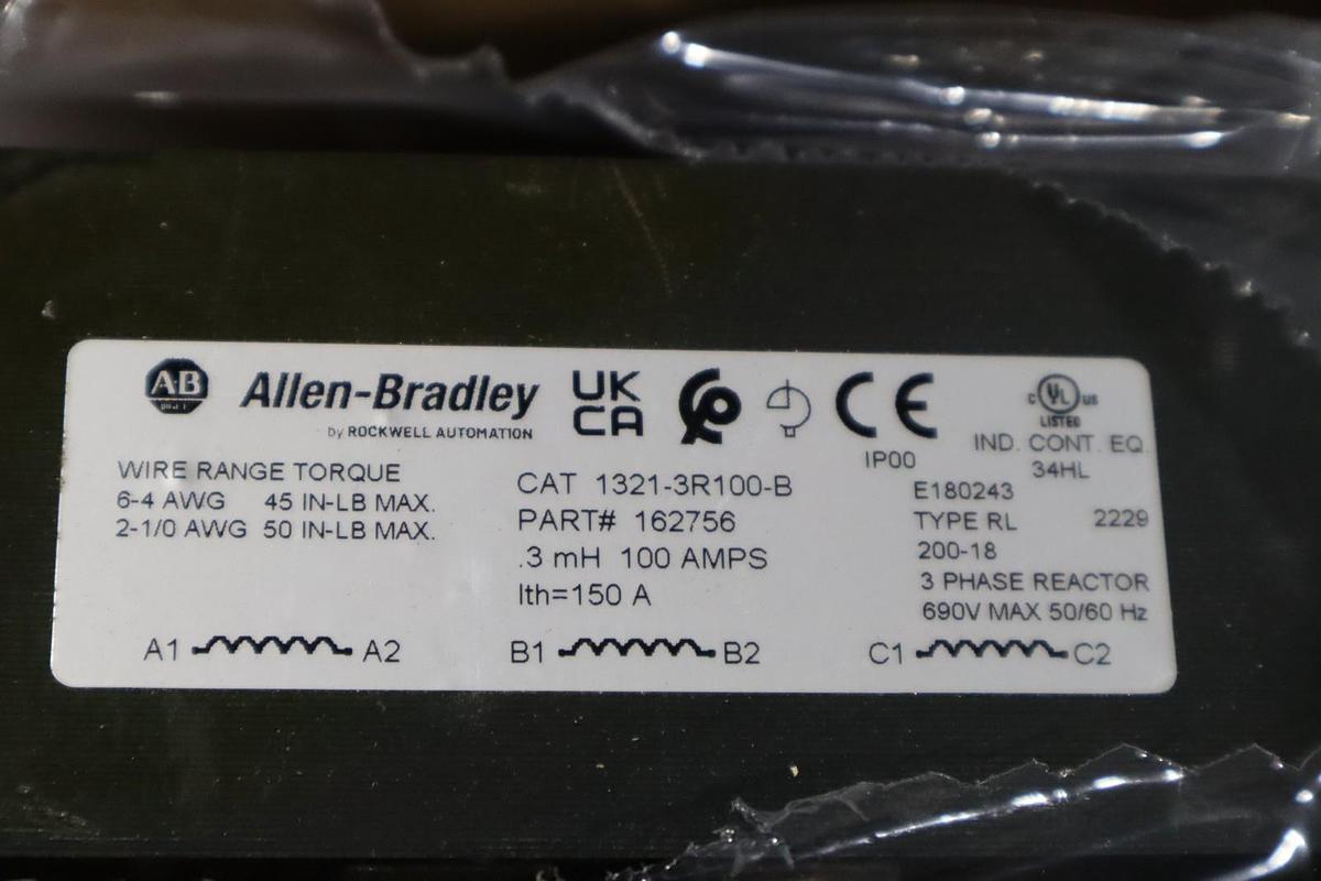 Allen Bradley 1321-3R100-B Line Reactor 0.3mh 3ph 690v-ac - STOCK GF507