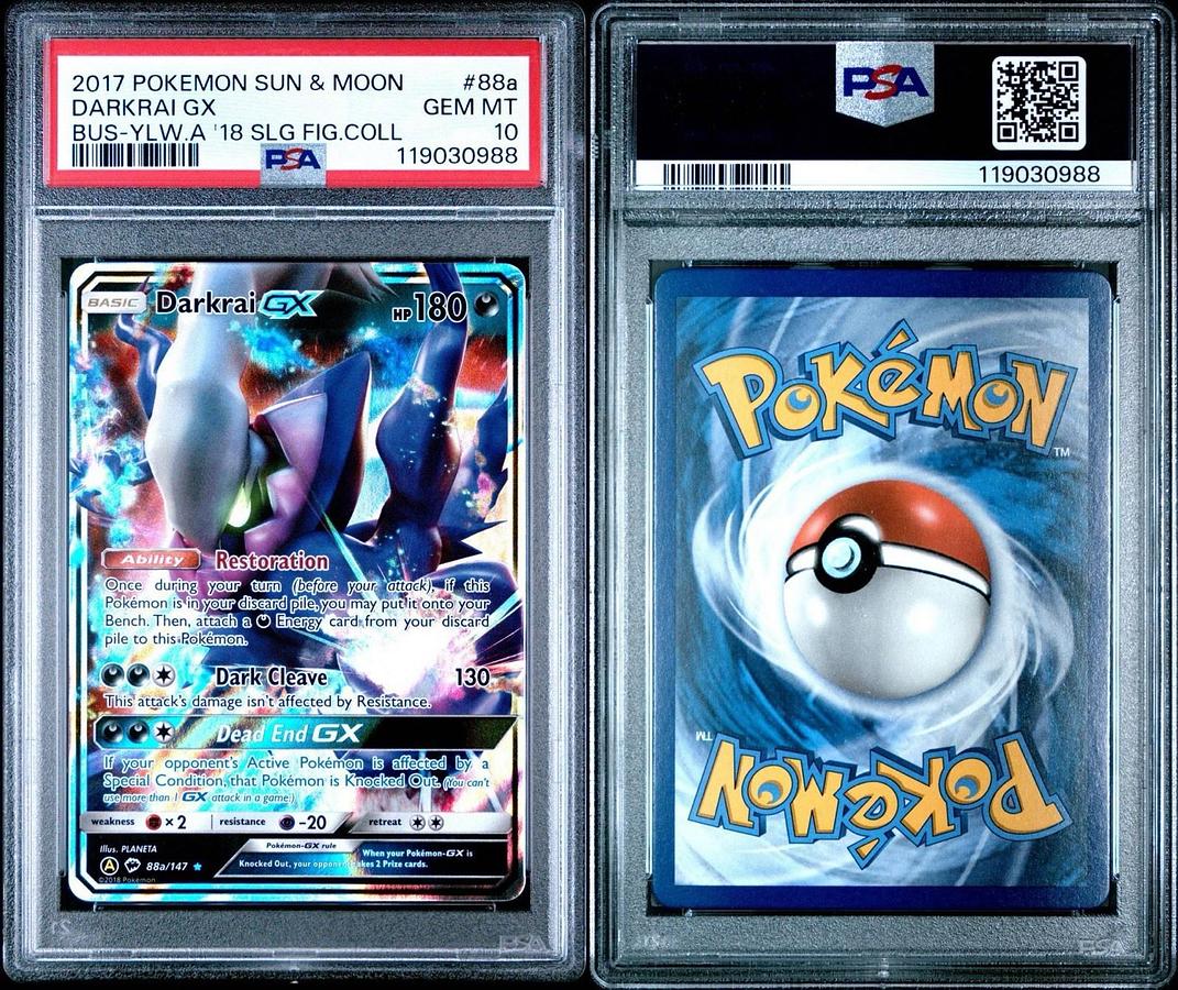 Used 2017 POKEMON SUN & MOON BURNING SHADOWS #88A DARKRAI GX PSA 10