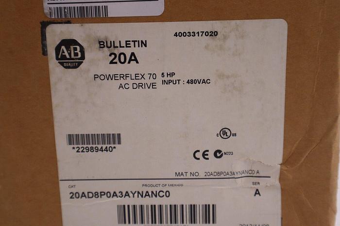 NEW Allen-Bradley 20AD8P0A3AYNANC0 SER A Powerflex AC Drive 5 HP STOCK 3137