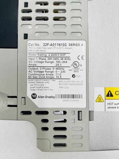 Allen Bradley 22F-A011N103 Inverter 1Phase 200-240VAC 2.2KW/3.0HP STOCK 2264