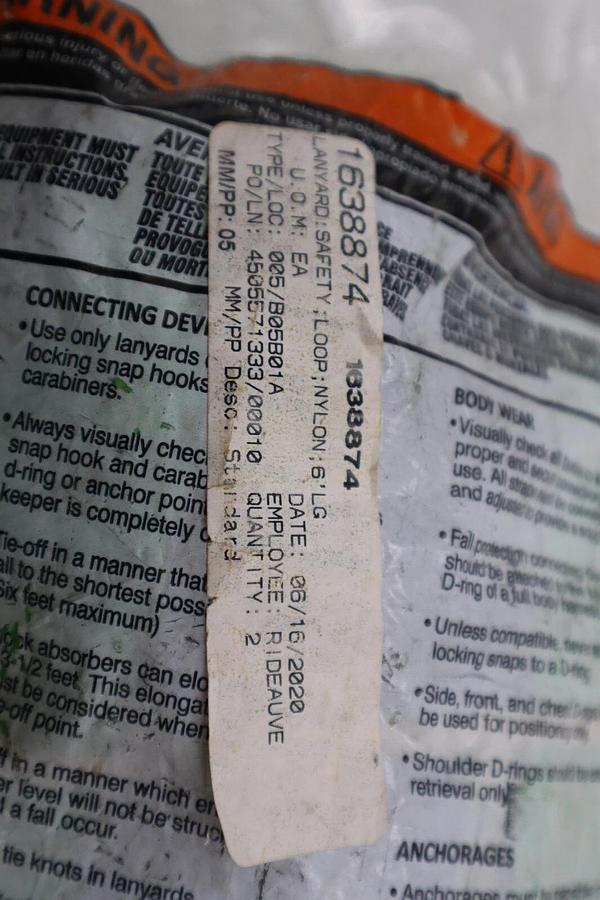 Used NEW Honeywell 913B/6FTGN Backbiter Tie Back Lanyard Green STOCK H64A