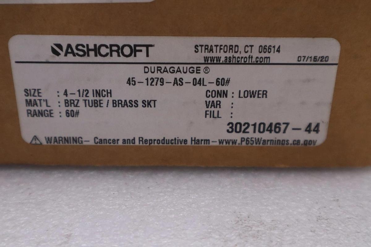 Used ASHCROFT 45-1279-AS-04L-60# 60PSI 4-1/2" - NEW IN BOX - STOCK GF1300